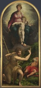 De Madonna en Kind met heiligen Johannes de Doper en Hiëronymus, 1527 door Parmigianino
