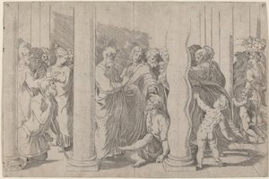 Sint Petrus en Johannes Genezen de Lamme Man bij de Gouden Poort door Parmigianino after Raphael