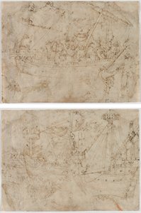 Navicella (recto) Twee tekeningen van schepen (verso)