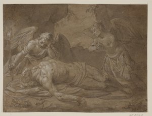 De dode Christus betreurd door twee engelen door Pasquale Ottino