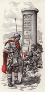 Een Romeinse mijlpaal (gouache op papier)