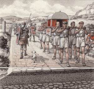 Een Romeinse weg (gouache op papier)