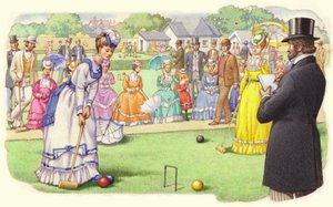 Een spelletje croquet op de All-England Club in Wimbledon (gouache op papier)