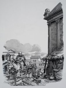 Bisschop Mellitus (geb. 624) bij aankomst in Londen (gouache op papier)