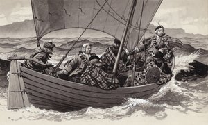 Bonnie Prince Charlie vertrekt naar het Isle of Skye (gouache op papier)