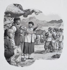 Chinese boksers (gouache op papier) door Pat (1907-95) Nicolle