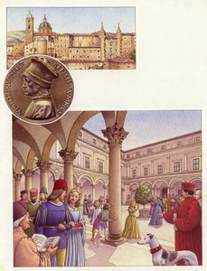 Binnenplaats van het hertogelijk paleis in Urbino (gouache op papier)