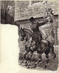 John Peel en Mary White elope naar Gretna Green (gouache op papier)