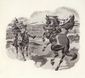 Ridders bij de Slag om Poitiers (gouache op papier)