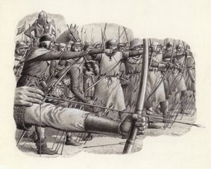 Langboogschutters bij de Slag om Falkirk (gouache op papier)