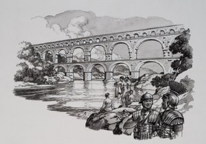 Romeins aquaduct (gouache op papier)