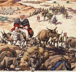 De terugkeer naar Kanaän, uit het verhaal van Jacob (gouache op papier)