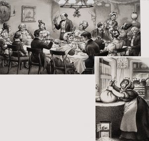 Victoriaanse eettafel (gouache op papier) door Pat (1907-95) Nicolle