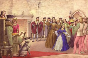 Een feest volgde op de aankomst van Catharina van Aragon in Engeland om te trouwen (gouache op papier)
