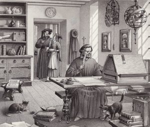 Cosimo Medici zittend in zijn huis in Florence (gouache op papier) door Pat (1907-95) Nicolle