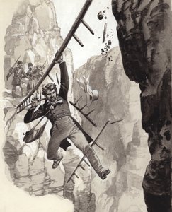 Henry Creswicke Rawlinson bij Behistun (gouache op papier)