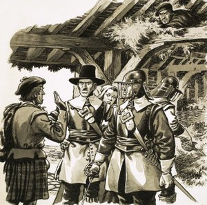 Verborgen op de hooizolder van een boer luisterde de Markies van Montrose toe hoe soldaten naar hem zochten