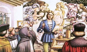 Savonarola hekelt Botticelli voor het schilderen van de Geboorte van Venus door Pat (1907-95) Nicolle