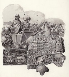 Sumariaanse strijdwagen getrokken door wilde ezels (gouache op papier)