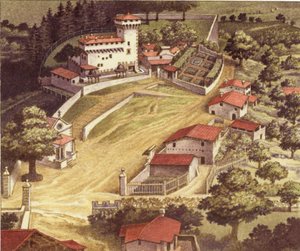 De versterkte villa van de Medici-familie in Trebbio (gouache op papier)