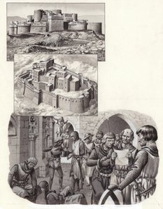 Het fort van Krak des Chevaliers (gouache op papier)