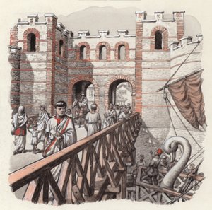 De noordkant van de London Bridge (gouache op papier)
