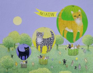 Cat Balloon Race (acryl op doek) door Pat Scott