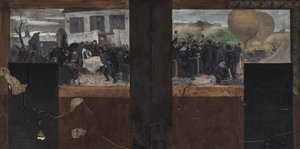 Schets voor het kantoor van de prefect in het stadhuis van Parijs: Het vervoeren van de gewonden naar de ambulance - Vertrek van de Armand Barbès