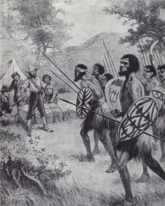 Kapitein Cook en de inheemse bevolking van Australië door Paul (after) Hardy