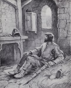 Robert the Bruce met de spin die hem inspireerde om opnieuw te proberen de Engelsen te verslaan (litho) door Paul (after) Hardy