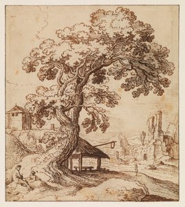 Landschap met ruïnes en figuren