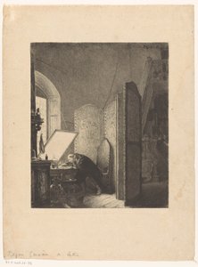 Rembrandt etsend in zijn atelier