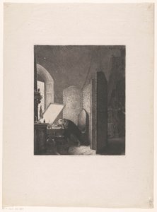 Rembrandt etsend in zijn atelier