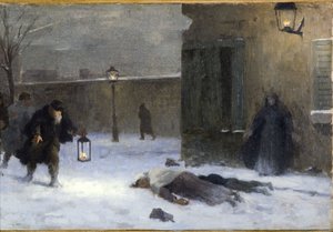 Schets voor het kantoor van de prefect in het Hôtel de Ville: De zoektocht naar de gewonden tijdens het beleg van Parijs in 1870 door Paul Albert Baudouin