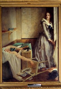 Franse Revolutie: Charlotte Corday op het moment van de moord op Jean Paul Marat