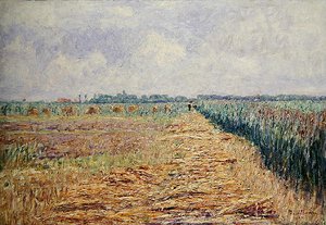 Een Vlak Nederlands Landschap onder een Zomerhemel met Heldere Witte Wolken, ca. 1890