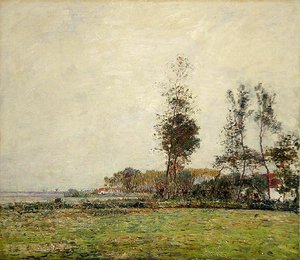 Holland, Landschap met Bomen en Huizen