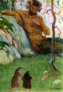 De Fluitspeler bij de Poorten van de Dageraad uit Wind in de Wilgen, pub. 1913 kleurenlithografie, 1913 door Paul Bramson.