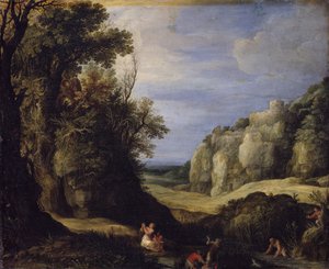 Landschap met Latona en de Lycische boeren door Paul Bril