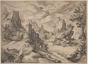 Rivierlandschap met reizigers