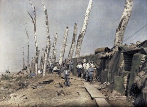 De Franse linie bij Het Sas in een gebied dat is verwoest door artillerievuur, België, 10 september 1917