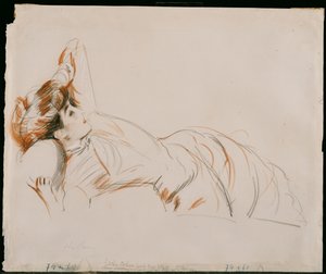 Een Elegante Dame Liggend door Paul Cesar Helleu