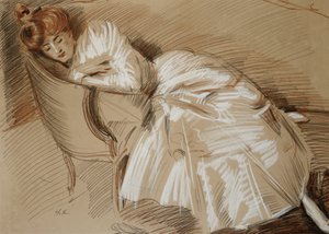 Madame Helleu liggend op een chaise-longue