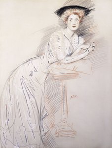 Portret van Miss Taylor Leunend op een Tafel door Paul Cesar Helleu