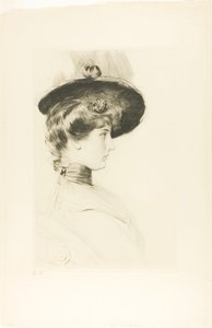Portret van een vrouw met een hoed (Madame Letellier) door Paul Cesar Helleu