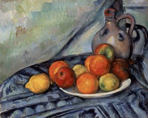 Fruit en een Kruik op een Tafel door Paul Cézanne