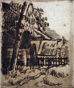 Huis in Auvers sur Oise (Auvers-sur-Oise). Gravure door Paul Cezanne (1839-1906). Ets. Afm: 13,4x11,1cm. Musée Granet, Aix En Provence. door Paul Cézanne