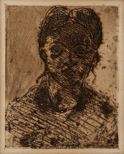 Meisjeshoofd (Gravure door Paul Cezanne, Ets, Musee Granet, Aix En Provence) door Paul Cézanne