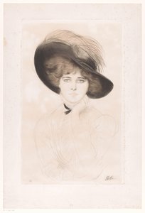 Portret van een onbekende vrouw met hoed door Paul César Helleu (signed by artist)