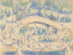 Baden onder een brug (recto) door Paul Cézanne